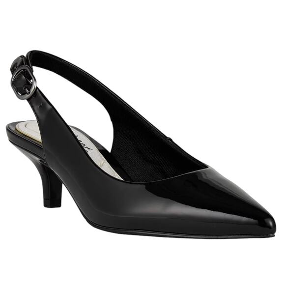 Easy Street Women's Faye Slingback Kitten Heel Pumps Black Patent Size 8 1/2 - Picture 1 of 5